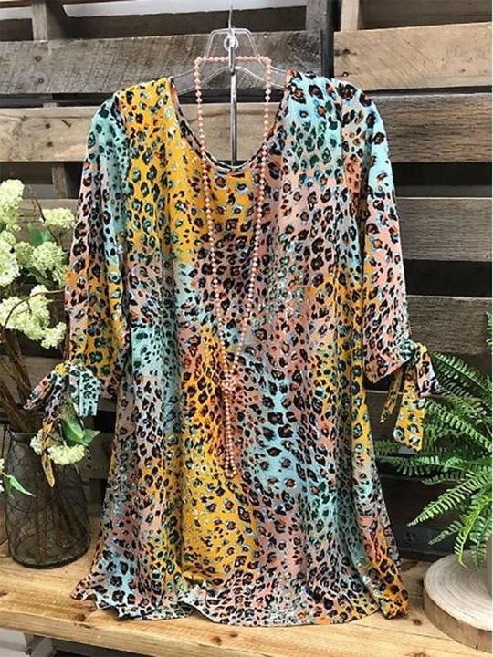 Multicolor Leopard Print Half Sleeve Casual Shirts Tops - INS | Online Fashion Free Shipping Clothing, Dresses, Tops, Shoes