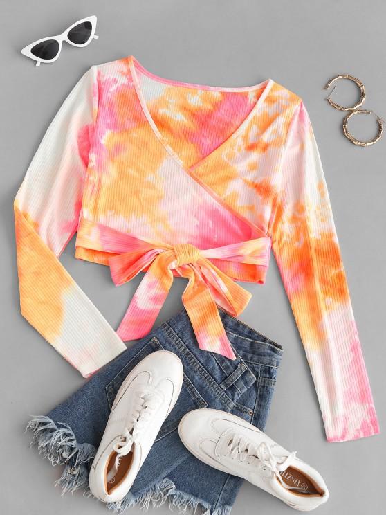 Neon Tie Dye Ribbed Wrap-tie Surplice Top - INS | Online Fashion Free Shipping Clothing, Dresses, Tops, Shoes