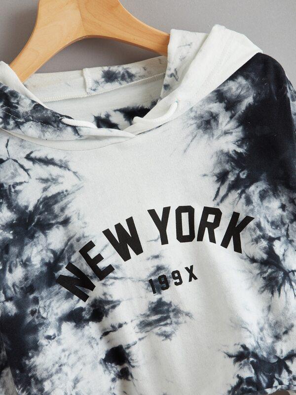 New York Graphic Tie-Dye Cropped Hoodie - INS | Online Fashion Free Shipping Clothing, Dresses, Tops, Shoes