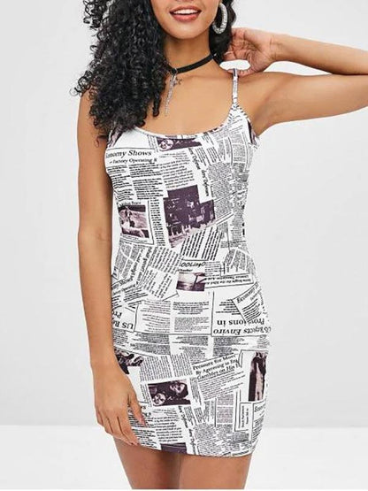 Newspaper Print Cami Dress - Dresses - INS | Online Fashion Free Shipping Clothing, Dresses, Tops, Shoes - 02/09/2021 - Bodycon Dresses - Casual Dresses