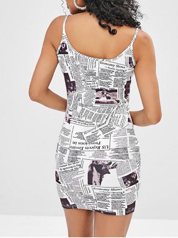 Newspaper Print Cami Dress - Dresses - INS | Online Fashion Free Shipping Clothing, Dresses, Tops, Shoes - 02/09/2021 - Bodycon Dresses - Casual Dresses