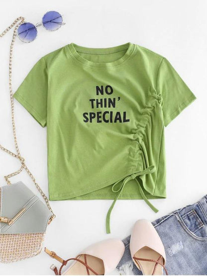 No Thin Special Graphic Cinched Tee - INS | Online Fashion Free Shipping Clothing, Dresses, Tops, Shoes