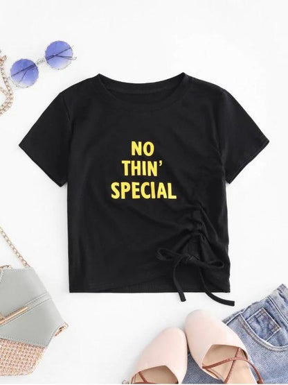 No Thin Special Graphic Cinched Tee - INS | Online Fashion Free Shipping Clothing, Dresses, Tops, Shoes