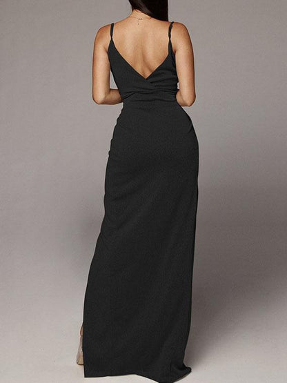 Noble Sling Deep V-neck Slit Evening Dress - Maxi Dresses - INS | Online Fashion Free Shipping Clothing, Dresses, Tops, Shoes - 07/08/2021 - 30-40 - color-apricot