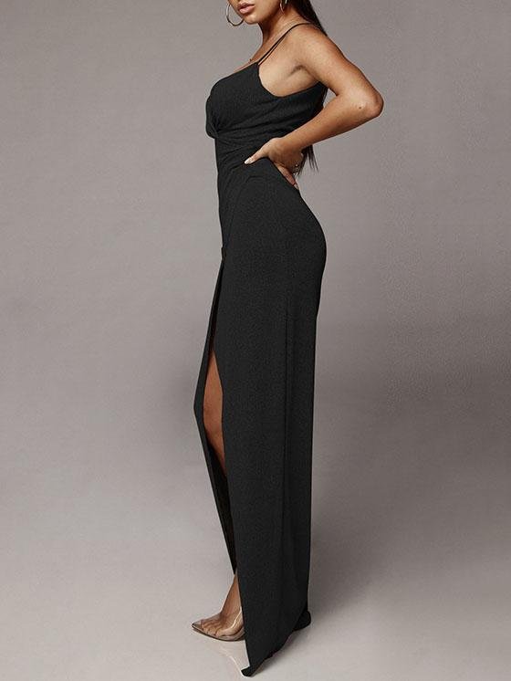 Noble Sling Deep V-neck Slit Evening Dress - Maxi Dresses - INS | Online Fashion Free Shipping Clothing, Dresses, Tops, Shoes - 07/08/2021 - 30-40 - color-apricot