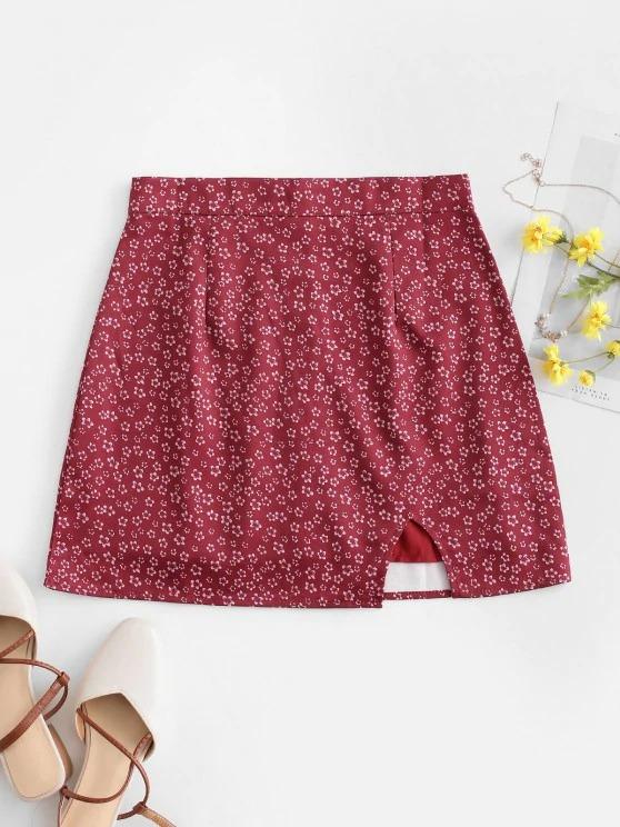 Notched Hem Ditsy Floral Mini Skirt - INS | Online Fashion Free Shipping Clothing, Dresses, Tops, Shoes