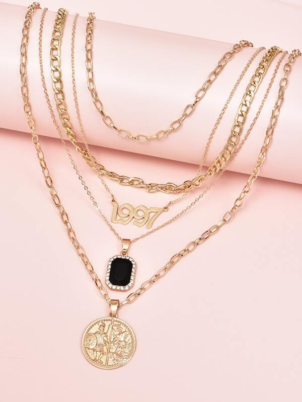 Number & Roman Coin Charm Layered Necklace - LuckyFash™