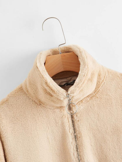 O-ring Zipper Fuzzy Jacket - INS | Online Fashion Free Shipping Clothing, Dresses, Tops, Shoes