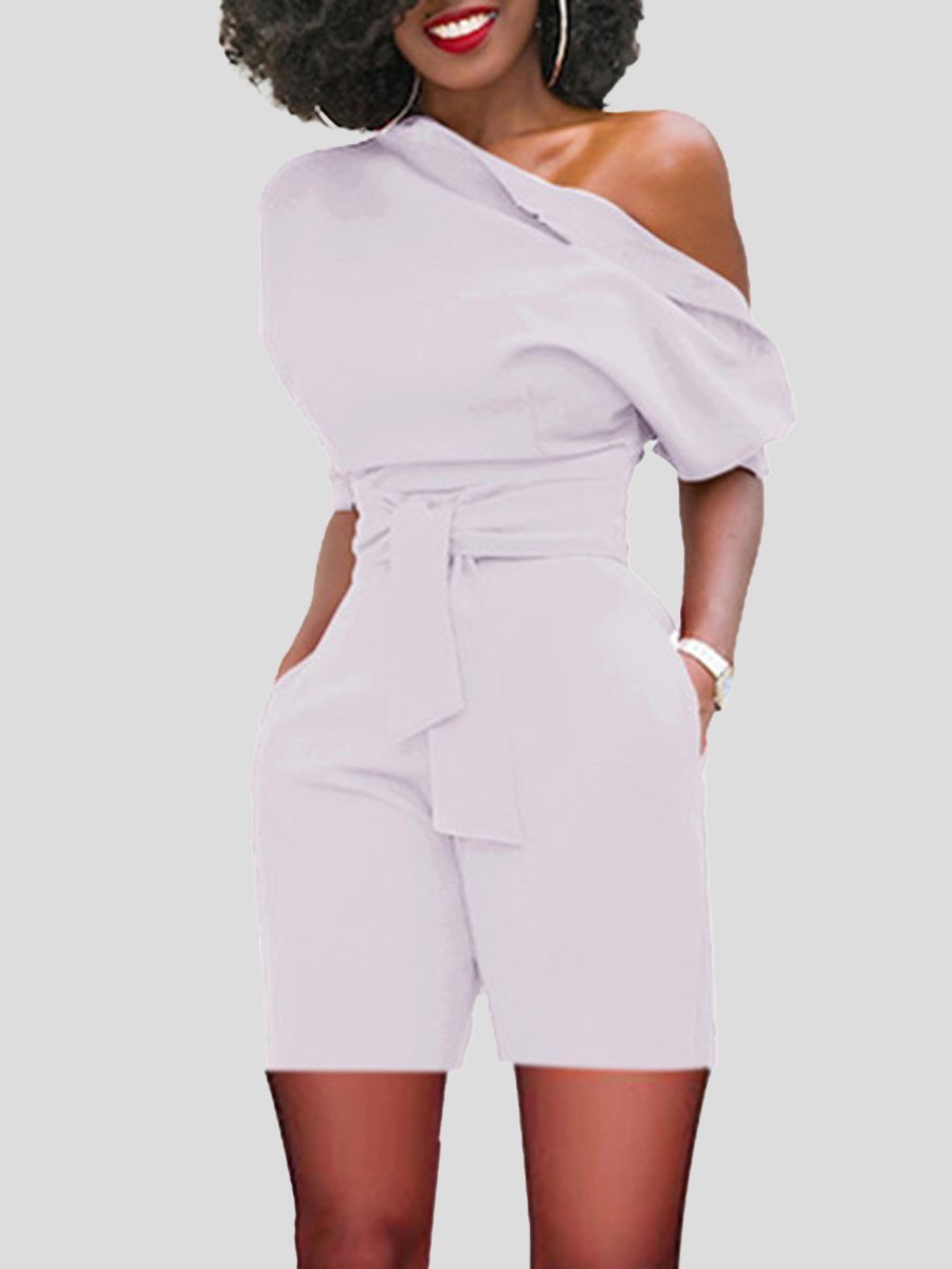 Oblique Shoulder Buttoned Jumpsuit With Belt - Jumpsuits & Rompers - INS | Online Fashion Free Shipping Clothing, Dresses, Tops, Shoes - 09/07/2021 - 20-30 - Bottoms