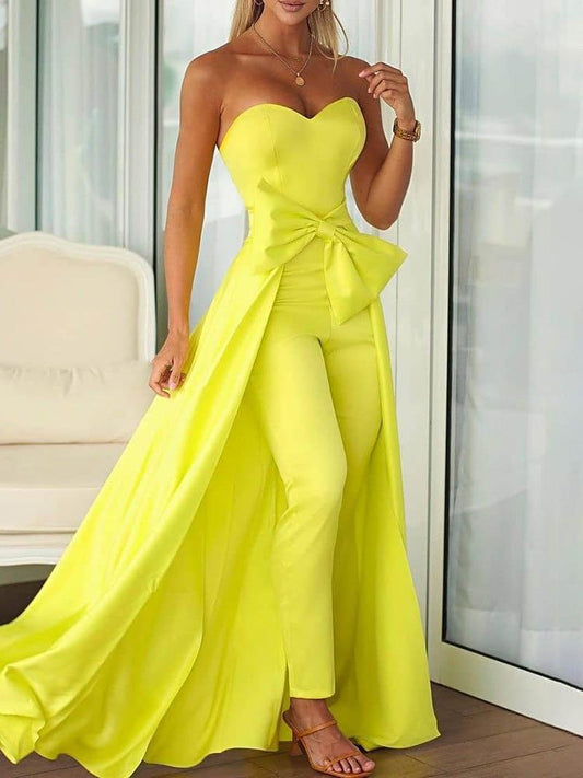 Off Shoulder Bowknot Design Jumpsuit - Jumpsuits & Rompers - INS | Online Fashion Free Shipping Clothing, Dresses, Tops, Shoes - 30/04/2021 - Color_Yellow - JUM210430057