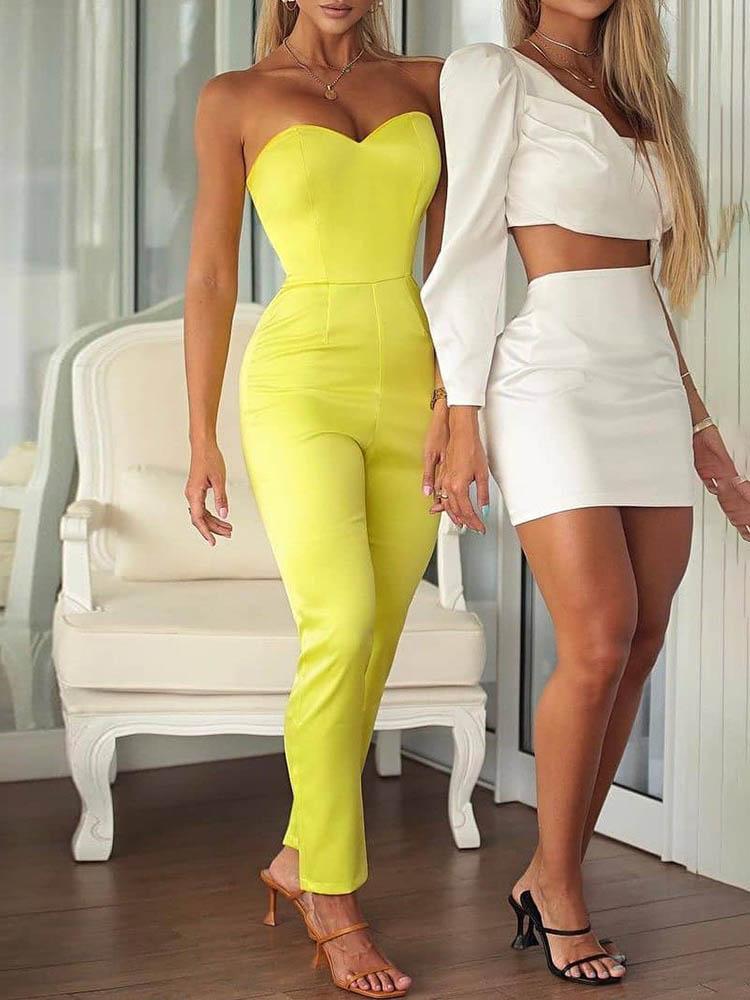 Off Shoulder Bowknot Design Jumpsuit - Jumpsuits & Rompers - INS | Online Fashion Free Shipping Clothing, Dresses, Tops, Shoes - 30/04/2021 - Color_Yellow - JUM210430057