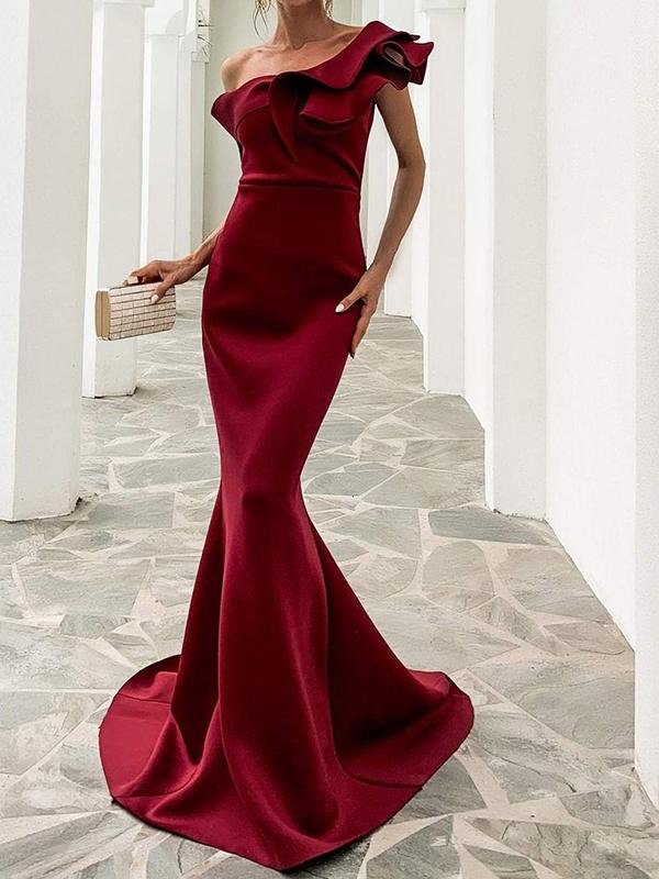 Off Shoulder Exaggerated Ruffle Mermaid Prom Dress - Dresses - INS | Online Fashion Free Shipping Clothing, Dresses, Tops, Shoes - 02/02/2021 - Burgundy - chiffon-dress