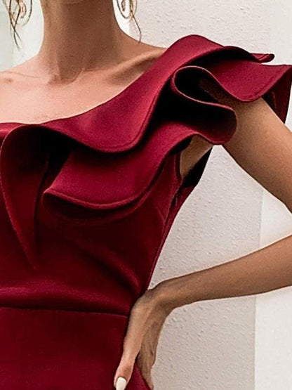 Off Shoulder Exaggerated Ruffle Mermaid Prom Dress - Dresses - INS | Online Fashion Free Shipping Clothing, Dresses, Tops, Shoes - 02/02/2021 - Burgundy - chiffon-dress