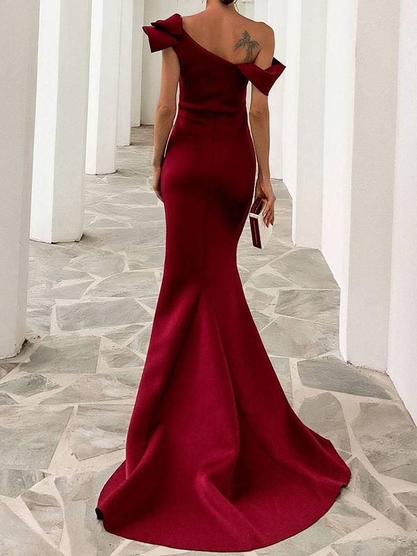 Off Shoulder Exaggerated Ruffle Mermaid Prom Dress - Dresses - INS | Online Fashion Free Shipping Clothing, Dresses, Tops, Shoes - 02/02/2021 - Burgundy - chiffon-dress