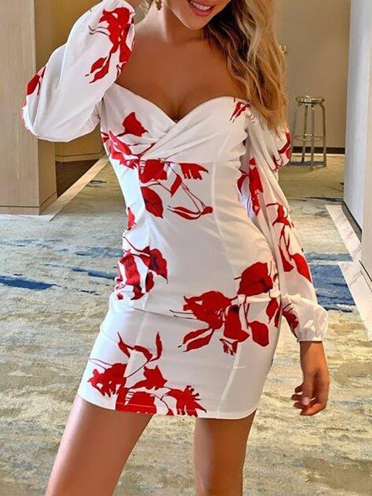 Off Shoulder Floral Print Dress - Dresses - INS | Online Fashion Free Shipping Clothing, Dresses, Tops, Shoes - 02/02/2021 - Bodycon Dresses - Color_White