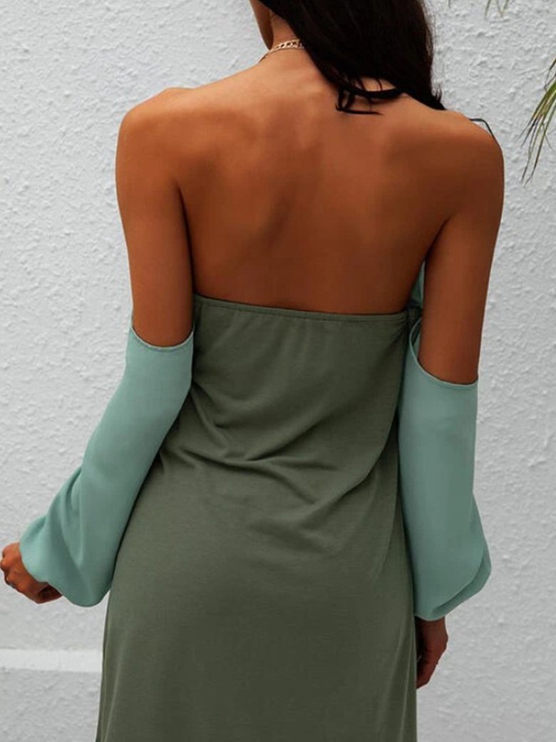 Off Shoulder Halterneck Cut Out Dress - Mini Dresses - INS | Online Fashion Free Shipping Clothing, Dresses, Tops, Shoes - 19/06/2021 - 20-30 - color-green