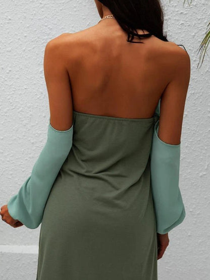 Off Shoulder Halterneck Cut Out Dress - Mini Dresses - INS | Online Fashion Free Shipping Clothing, Dresses, Tops, Shoes - 19/06/2021 - 20-30 - color-green