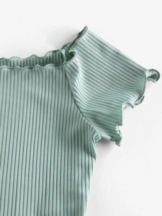 Off Shoulder Lettuce Trim Crop Tee - INS | Online Fashion Free Shipping Clothing, Dresses, Tops, Shoes