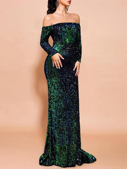 Off Shoulder Sequin Fishtail Prom Dress - Dresses - INS | Online Fashion Free Shipping Clothing, Dresses, Tops, Shoes - 01/27/2021 - Black - Blue