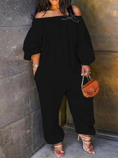 Off Shoulder Solid Lantern Sleeve Jumpsuit - Jumpsuits & Rompers - INS | Online Fashion Free Shipping Clothing, Dresses, Tops, Shoes - 29/04/2021 - Color_Black - Color_Green