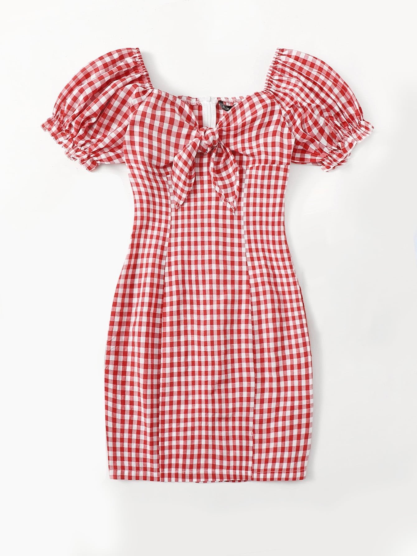 Off Shoulder Tie Front Gingham Dress - INS | Online Fashion Free Shipping Clothing, Dresses, Tops, Shoes