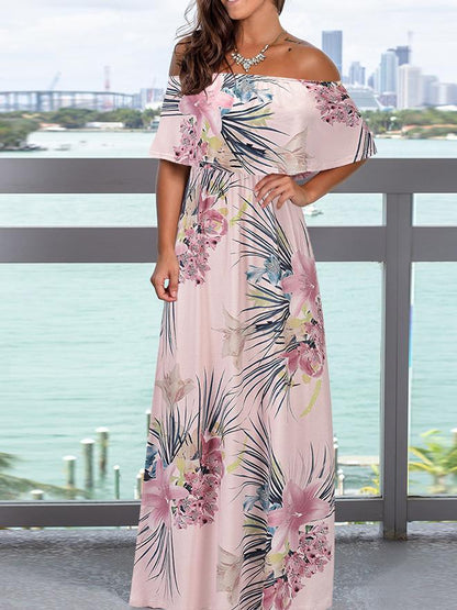 Off-shoulder Tube Top Print Flowing Dress - Maxi Dresses - INS | Online Fashion Free Shipping Clothing, Dresses, Tops, Shoes - 21/06/2021 - 30-40 - color-blue