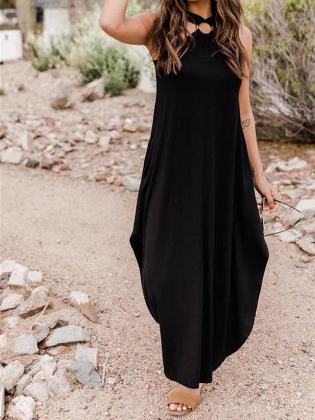 Off The Shoulder Comfortable Halterneck Casual Dress - Maxi Dresses - INS | Online Fashion Free Shipping Clothing, Dresses, Tops, Shoes - 20-30 - 27/07/2021 - Category_Maxi Dresses