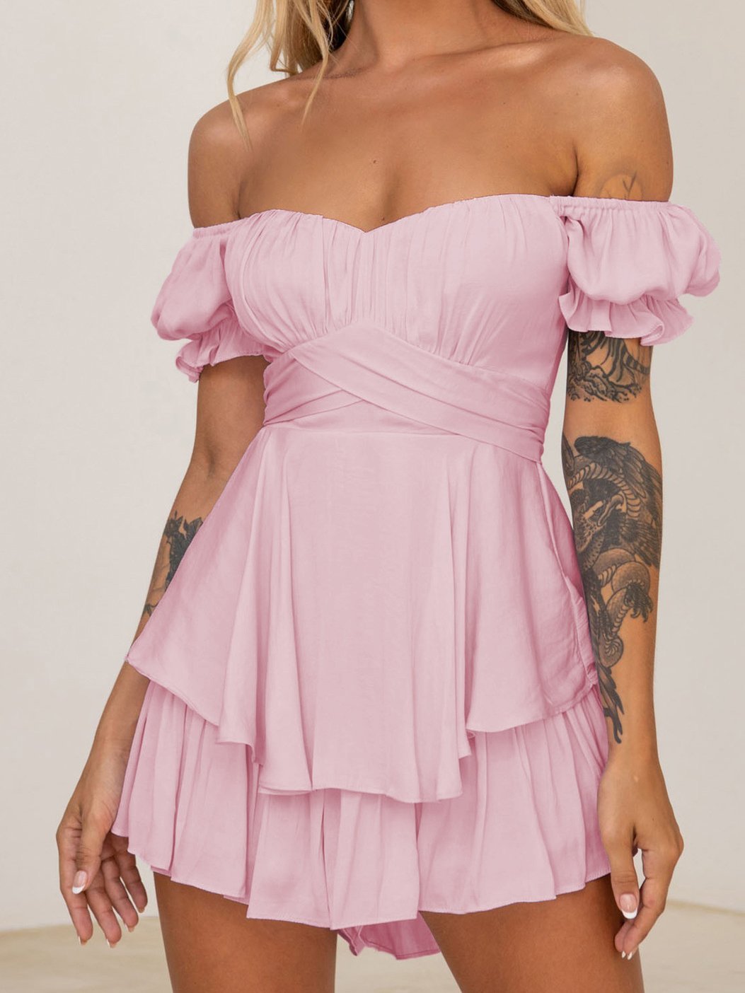 Off The Shoulder Lantern Lotus Leaf Sleeve Jumpsuit - Jumpsuits & Rompers - INS | Online Fashion Free Shipping Clothing, Dresses, Tops, Shoes - 28/06/2021 - 30-40 - Bottom