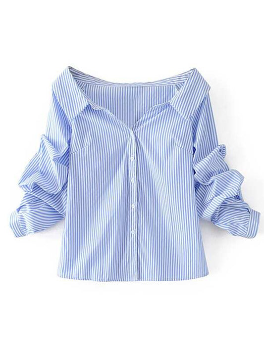 Off-the-Shoulder Striped Buttoned Shirt - INS | Online Fashion Free Shipping Clothing, Dresses, Tops, Shoes