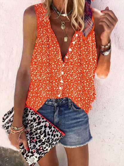 One-breasted Casual Loose Print Tank Top - Tanks - INS | Online Fashion Free Shipping Clothing, Dresses, Tops, Shoes - 03/06/2021 - Category_Tanks - Color_Blue