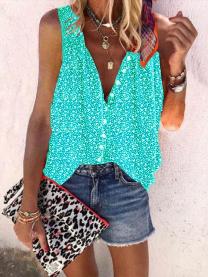 One-breasted Casual Loose Print Tank Top - Tanks - INS | Online Fashion Free Shipping Clothing, Dresses, Tops, Shoes - 03/06/2021 - Category_Tanks - Color_Blue