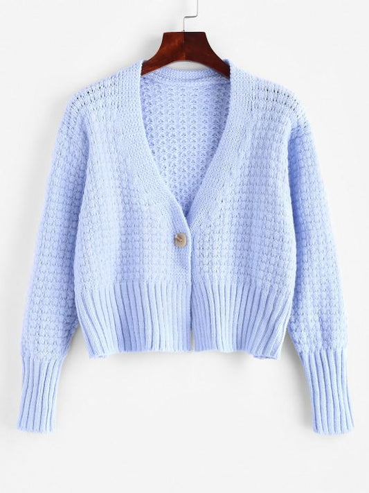 One Buttoned Cropped Pointelle Knit Cardigan - INS | Online Fashion Free Shipping Clothing, Dresses, Tops, Shoes