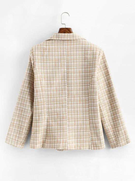 One Buttoned Pockets Plaid Tweed Blazer - INS | Online Fashion Free Shipping Clothing, Dresses, Tops, Shoes
