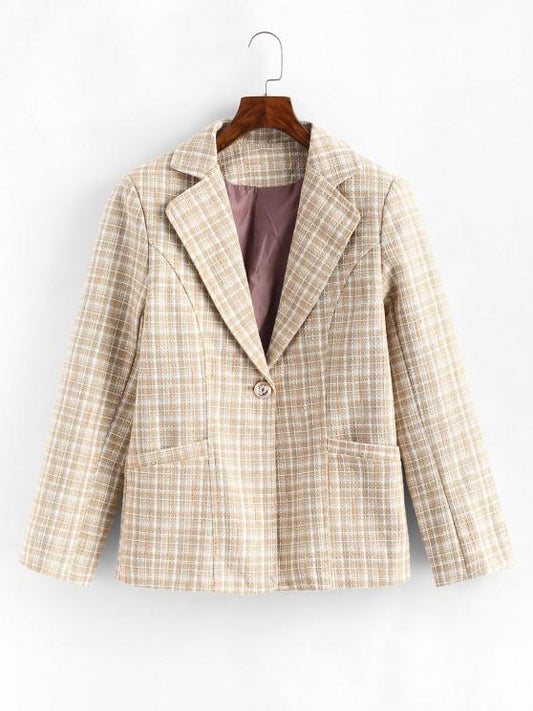 One Buttoned Pockets Plaid Tweed Blazer - INS | Online Fashion Free Shipping Clothing, Dresses, Tops, Shoes