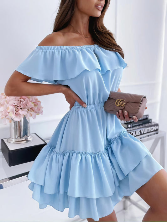 Mini Dresses One-neck Off-shoulder Ruffled Dress MsDressly