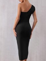 One Shoulder Bodycon Long Dress - Dresses - INS | Online Fashion Free Shipping Clothing, Dresses, Tops, Shoes - 02/05/2021 - Black - Blue