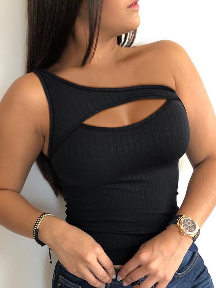 One Shoulder Cutout Ribbed Zipper Design Top - Tank Tops - INS | Online Fashion Free Shipping Clothing, Dresses, Tops, Shoes - 28/04/2021 - Color_Black - Color_Pink