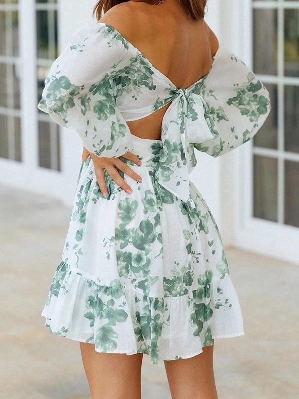 One Shoulder Foral Printed Backless Dress - Mini Dresses - INS | Online Fashion Free Shipping Clothing, Dresses, Tops, Shoes - 10/06/2021 - Color_White - DRE2106100275