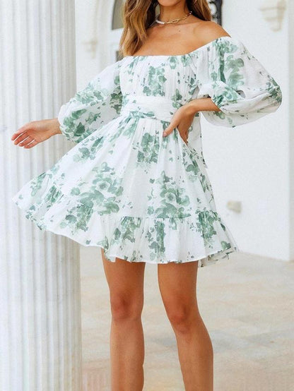 One Shoulder Foral Printed Backless Dress - Mini Dresses - INS | Online Fashion Free Shipping Clothing, Dresses, Tops, Shoes - 10/06/2021 - Color_White - DRE2106100275