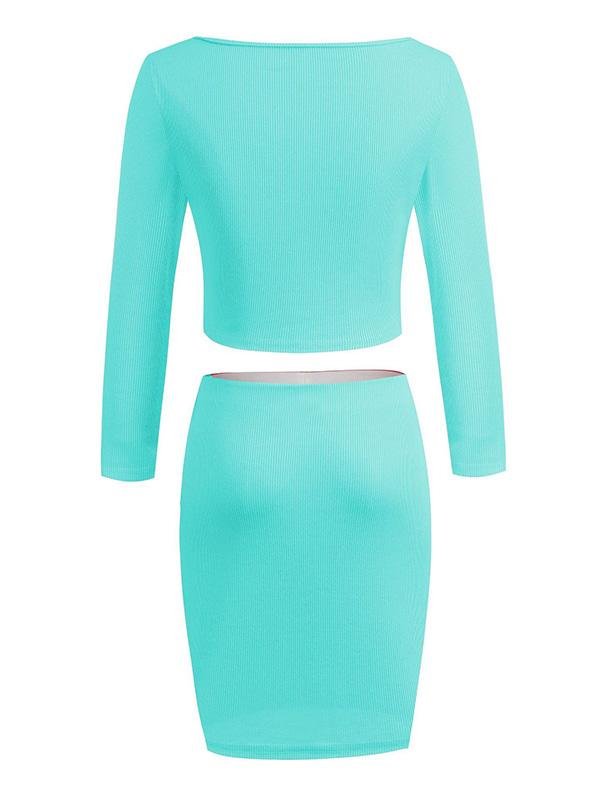 One-shoulder Long-sleeved Crop Top & Skirt Suit - Two-piece Outfits - INS | Online Fashion Free Shipping Clothing, Dresses, Tops, Shoes - 13/05/2021 - 13052021 - 130521