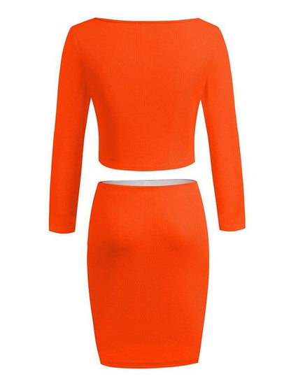 One-shoulder Long-sleeved Crop Top & Skirt Suit - Two-piece Outfits - INS | Online Fashion Free Shipping Clothing, Dresses, Tops, Shoes - 13/05/2021 - 13052021 - 130521