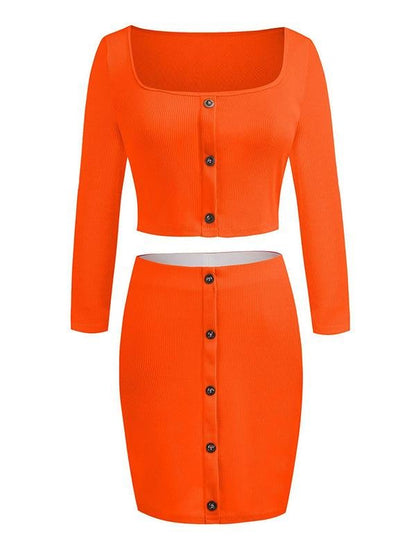 One-shoulder Long-sleeved Crop Top & Skirt Suit - Two-piece Outfits - INS | Online Fashion Free Shipping Clothing, Dresses, Tops, Shoes - 13/05/2021 - 13052021 - 130521