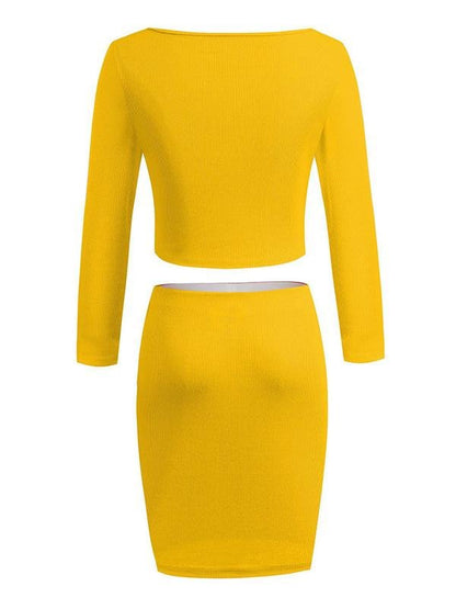 One-shoulder Long-sleeved Crop Top & Skirt Suit - Two-piece Outfits - INS | Online Fashion Free Shipping Clothing, Dresses, Tops, Shoes - 13/05/2021 - 13052021 - 130521