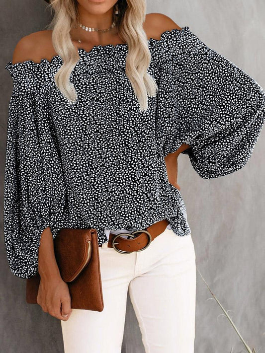 One-Shoulder Print Lantern Sleeve Blouses - Blouses - INS | Online Fashion Free Shipping Clothing, Dresses, Tops, Shoes - 20-30 - 23/07/2021 - BLO2107231258