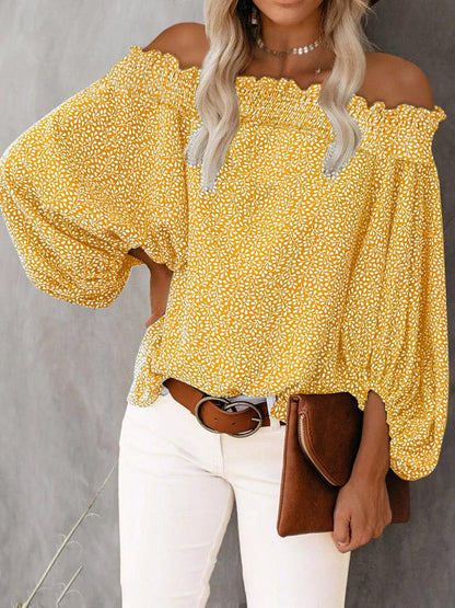 One-Shoulder Print Lantern Sleeve Blouses - Blouses - INS | Online Fashion Free Shipping Clothing, Dresses, Tops, Shoes - 20-30 - 23/07/2021 - BLO2107231258