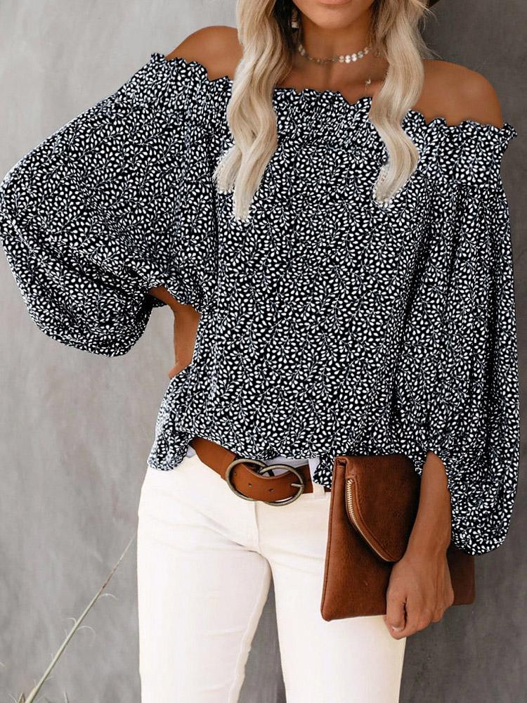 One-Shoulder Print Lantern Sleeve Blouses - Blouses - INS | Online Fashion Free Shipping Clothing, Dresses, Tops, Shoes - 20-30 - 23/07/2021 - BLO2107231258