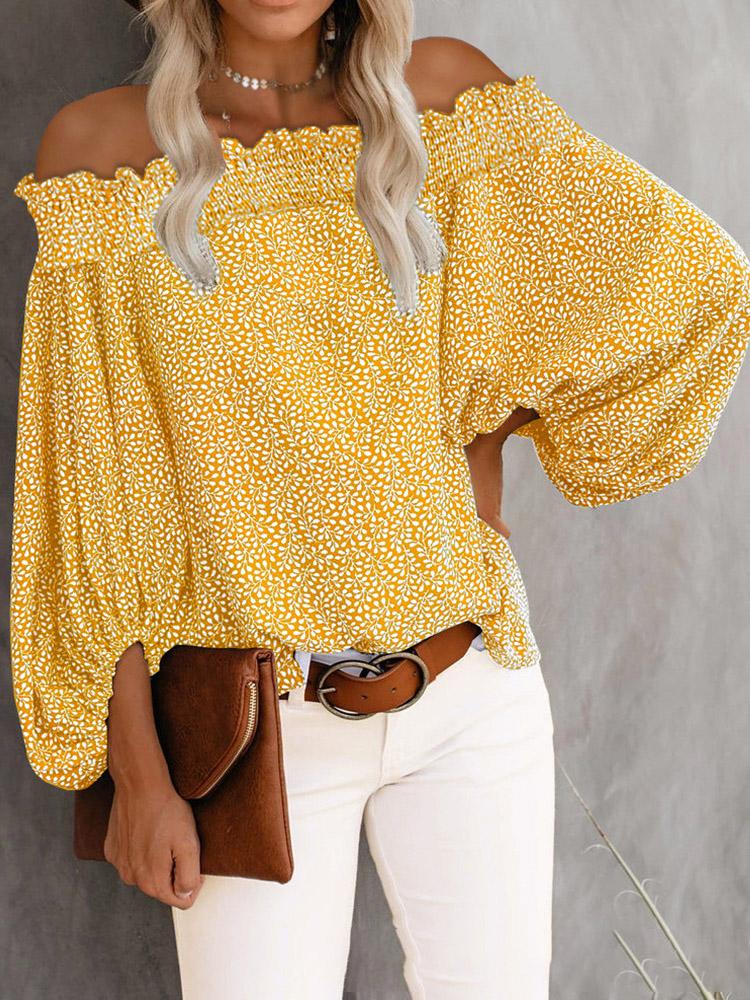 One-Shoulder Print Lantern Sleeve Blouses - Blouses - INS | Online Fashion Free Shipping Clothing, Dresses, Tops, Shoes - 20-30 - 23/07/2021 - BLO2107231258