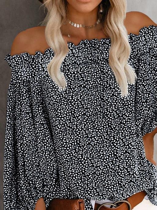 One-Shoulder Print Lantern Sleeve Blouses - Blouses - INS | Online Fashion Free Shipping Clothing, Dresses, Tops, Shoes - 20-30 - 23/07/2021 - BLO2107231258