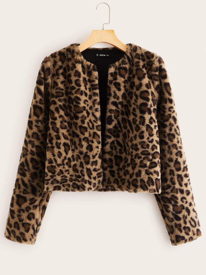 Open Front Leopard Print Fuzzy Coat - INS | Online Fashion Free Shipping Clothing, Dresses, Tops, Shoes