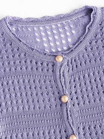 Open Knit Pearly Button Up Cardigan - INS | Online Fashion Free Shipping Clothing, Dresses, Tops, Shoes